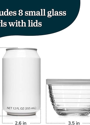 Libbey Small Glass Bowls, Glass Containers with Lids Set of 8 to Keep Leftovers Fresh, Meal Prepping and More, Dishwasher Safe Bowl Set