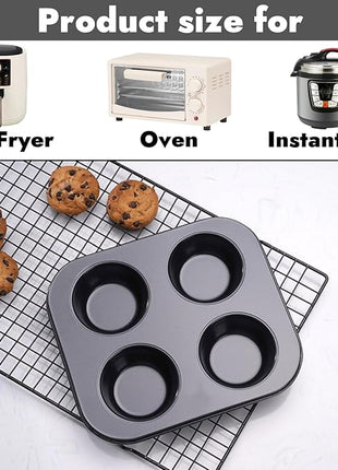 6 Pack Air Fryer Muffin Pan, 4 Cup Non-Stick Small Oven Cupcake Baking Pan, Carbon Steel Round Muffin Tin Bakeware Cake Mould for Egg Muffin, Quiches, Frittatas