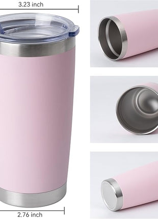 HASLE OUTFITTERS 20oz Stainless Steel Tumblers Bulk, Insulated Travel Cup with Lid, Double Wall Vacuum Coffee Mug for Cold & Hot Drinks 8 Pack, Light Pink