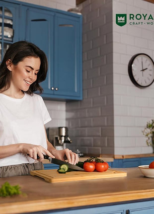 ROYAL CRAFT WOOD Wooden Cutting Boards for Kitchen Meal Prep & Serving - Bamboo Wood Serving Board with Deep Juice Groove Side Handles - Charcuterie & Chopping Butcher Block for Meat