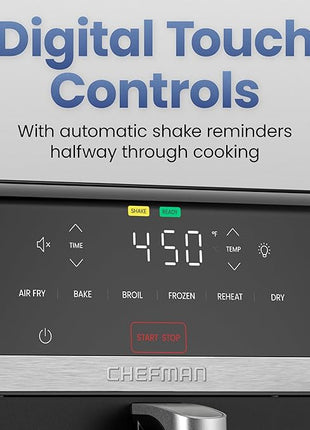 Chefman Air Fryer TurboFry 9-Qt, 6-in-1 High-Powered 450°F Cooking for Crispier French Fries, Chicken, and Onion Rings, XL Windowed Basket, Air Fry, Bake, Broil, Reheat, Dehydrate, Defrost – Black