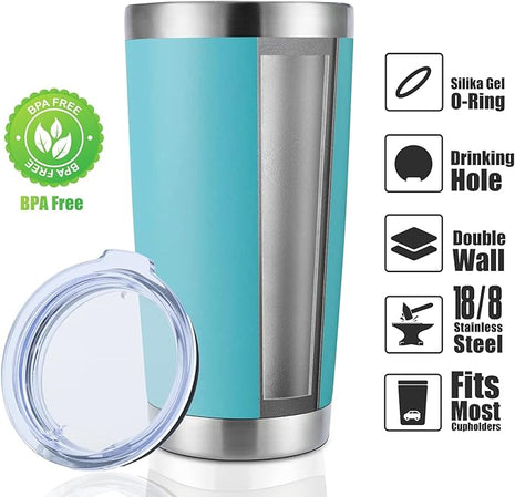 DOMICARE 20oz Stainless Steel Tumbler Bulk with Lid, Double Wall Vacuum Insulated Travel Mug, Powder Coated Coffee Cup. Light Blue, 8 Pack