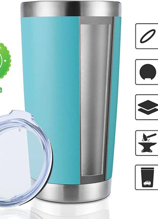 DOMICARE 20oz Stainless Steel Tumbler Bulk with Lid, Double Wall Vacuum Insulated Travel Mug, Powder Coated Coffee Cup, Light Blue, 4 Pack