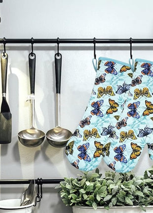 Oven Mitts Cotton Fashion Cute Butterfly Design 1pair Heat Resistant Oven Gloves Safe Cooking Baking Grilling Barbecue Machine Washable Pot Holders (Butterfly)