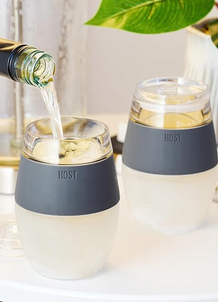 HOST Freeze Wine Glasses with Lids, Insulated Cooling Cups with Freezing Gel, Wine Tumbler Gifts for Women, Freezable Tumblers for Cocktails, Outdoor Party, and Home Bar Gifts, 8.5 oz Set of 2, Gray