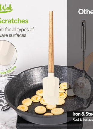 Silicone Spatula Set, Food Grade Rubber Spatula-4 Piece Nonstick Rubber Spatulas, Spoonula, Jar Scraper for Cooking, Baking, Mixing, Frosting - Heat Resistant Up to 600°F (Spatulas-Off White)