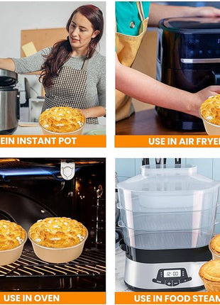 4 Inch Air Fryer Pan, Mini Pie Tart Tins, Jumbo Muffin Cupcake Mold 3PCS Non-Stick Hamburger Bun & Egg Baking Set, Individual Pazookie and Cake Pans for Air Fryers