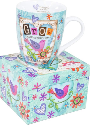 Divinity Boutique Ceramic Mug Grow Peace Bird, 12 ounce
