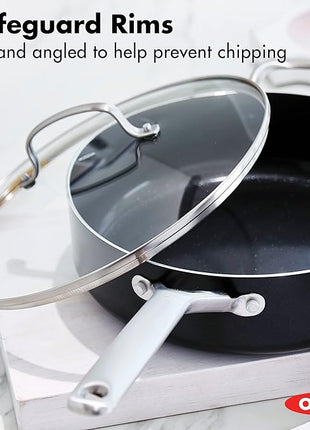 OXO Agility Series 10 Piece Cookware Pots and Pans Set, Ceramic Nonstick PFAS-Free, Induction, Skillets,Saucepans,Lids,Even Heating,Stainless Steel Handles,Chip-Free Rims,Dishwasher & Oven Safe,Black