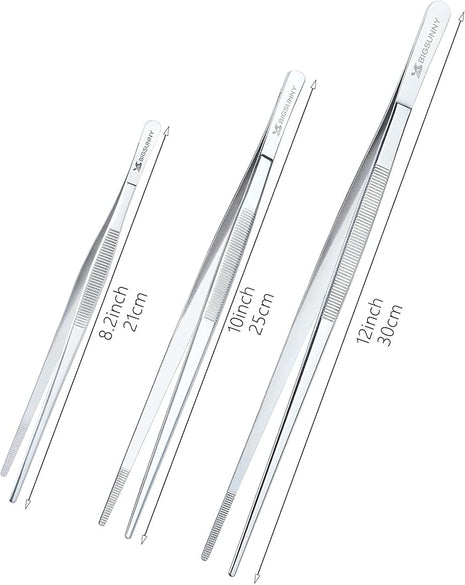 Set of 3 Kitchen Tweezers Fine Tweezer Tongs, MSY BIGSUNNY Stainless Steel Food Tweezers, Precision Serrated Tips Food Tongs (8.5" 10" and 12")