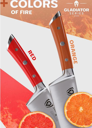 Dalstrong Chef Knife - 8 inch - Gladiator Series - Forged High Carbon German Steel - Orange ABS Handle - Full Tang Kitchen Knife - Cooking Knife - w/Sheath - Razor Sharp Chef's Knife - NSF Certified
