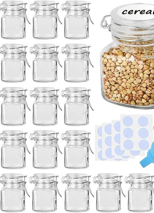SPANLA Spice Jars, 24 Pack 4oz Small Glass Jars with Airtight Hinged Lid, With 24 Spice Labels & Silicone Funnels, Airtight Glass Jars for Spices, Condiments Herb Seasoning Art Craft Storage