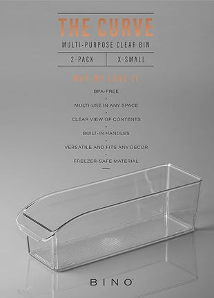 BINO | Plastic Storage Bins, Small | THE CURVE COLLECTION | Multi-Use Organizer Bins | Storage Containers Kitchen, Pantry and Home Organization | Fridge Organizers | Pantry Organization and Storage