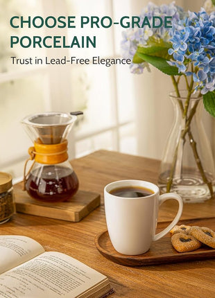 Sweese Porcelain Mugs - 12 Ounce for Coffee, Tea, Mocha and Mulled Drinks - Set of 6, White