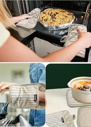 Silicone Pot Holders Set of 3 Heat Resistant & Non Slip Potholders, Professional Oven Hot Pads with Pockets Mitts for Kitchen Cooking Baking Barbecue (Khaki, 3)