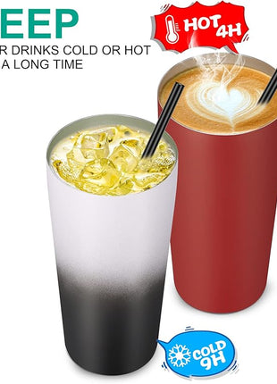 VEGOND 20oz Tumbler Bulk with Lid and Straw 6 Pack, Stainless Steel Vacuum Insulated Tumbler, Double Wall Coffee Cup Travel Mug, Red