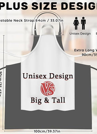 2 Pcs Plus Size Chef Apron, Unisex Professional Apron with 2 Pockets for Cooking, Work, Baking (Larger Size)