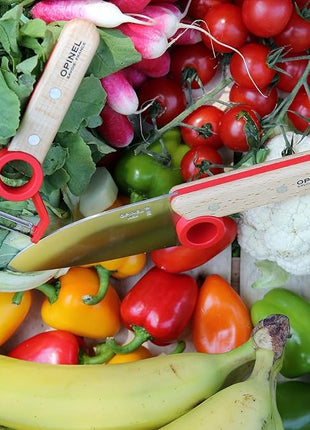 Opinel Le Petit Chef Complete 3 Piece Kitchen Set, Chef Knife with Rounded Tip, Fingers Guard, Peeler, For Children and Teaching Food Prep and Kitchen Safety, Made in France