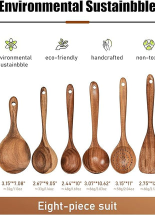 FJNATINH Wooden Spoons for Cooking, 8 Pcs Nonstick Wooden Cooking Utensils Set,Nonstick Natural and Healthy Kitchen Utensil（8 Pcs）
