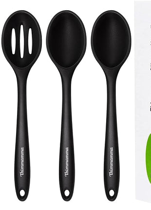Silicone Cooking Spoon, Nonstick Kitchen Spoons for Cooking, Slotted and Solid Serving Spoon Heat Resistant, Silicone Mixing Spoons Basting for Nonstick Cookware 4 Pack