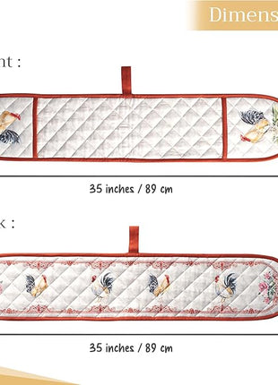 Maison d' Hermine Double Oven Mitts 100% Cotton 7"x35" Double Oven Mitt Heat Resistant BBQ Cooking Gloves with Loop, Baking, Grilling, Home, Kitchen, Handling Hot Pans Spring Summer (Campagne)