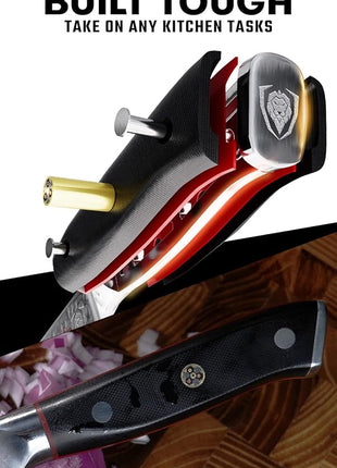 Dalstrong Chef Knife - 6 inch Blade - Shogun Series ELITE - Damascus - Japanese AUS-10V Super Steel - G10 Black Handle - Razor Sharp Kitchen Knife - Hammered Finish Chef's Knife - Sheath