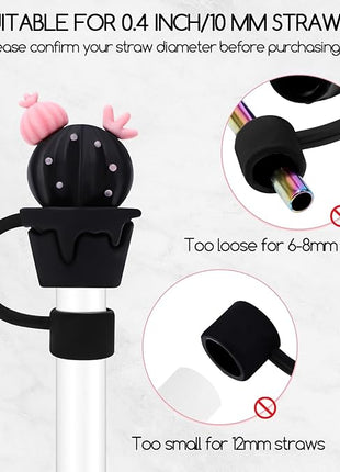 Black Straw Covers Cap for Stanley Cup, 8 Pcs Straw Toppers for Stanley 30&40 Oz Tumbler, Cute Straw Caps Reusable Straw Tips Protectors for 0.4 Inch/10 mm Stanley Cup Accessories