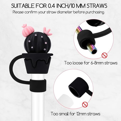 Black Straw Covers Cap for Stanley Cup, 8 Pcs Straw Toppers for Stanley 30&40 Oz Tumbler, Cute Straw Caps Reusable Straw Tips Protectors for 0.4 Inch/10 mm Stanley Cup Accessories