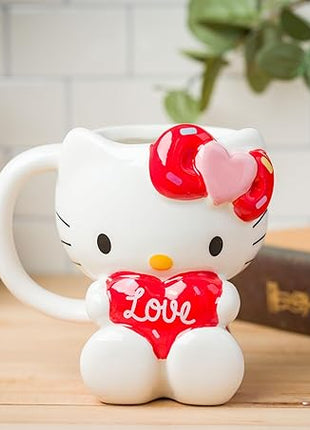 Silver Buffalo Sanrio Hello Kitty Holding Love Heart Ceramic 3D Sculpted Mug, 20 Ounces