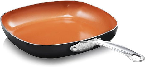 Gotham Steel Non Stick Frying Pan, 11” Square Ceramic Frying Pan Nonstick, Long Lasting Nonstick Cooking Pan, Induction Frying Pan, Egg Pan, Stay Cool Handle, Dishwasher & Oven Safe, 100% Toxin Free