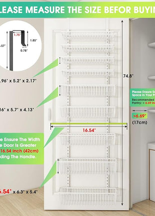 White 9-Tier Over The Door Pantry Organizer, Pantry Organization and Storage, Deep Baskets Hanging Heavy-Duty Metal, Wall Spice Rack Seasoning Shelves for Home & Kitchen, Laundry Room Bathroom