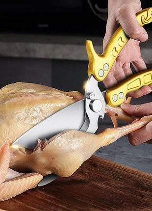 DRAGON RIOT Heavy Duty Poultry Shears - A Must Have Kitchen Shears for Chicken and Meat Cutting - Dishwasher Safe and Stainless Food Kitchen Scissors for Thanksgiving(Golden)
