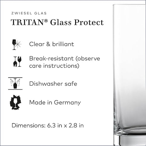 ZWIESEL GLAS Paris Iceberg Long Drink Glass 16.5 Ounce (Set of 6), Drinking Glasses for Long Drinks, Dishwasher-Safe Tritan Crystal Glasses, Made in Germany