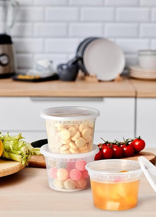 Glotoch Express 16oz Plastic Food Containers with Lids, Airtight and Leakproof Deli Cups, BPA-Free, Microwave/Freezer/Dishwasher Safe, 240 Pack