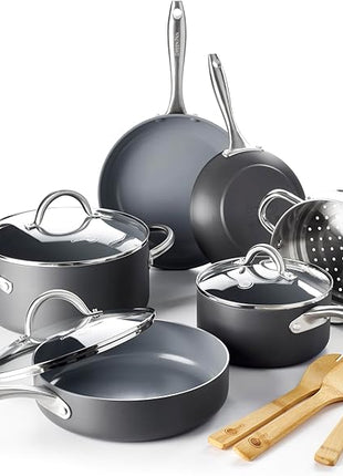GreenPan Lima Hard Anodized Healthy Ceramic Nonstick 12 Piece Cookware Pots and Pans Set, PFAS-Free, Oven Safe, Gray