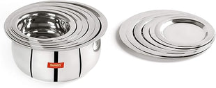 Sumeet Stainless Steel Belly Shape 6 Pc Tope/Cookware/Pot Set with Lid 380ML, 500ML, 780ML, 1.1Ltr, 1.4Ltr, 1.75Ltr (Silver)
