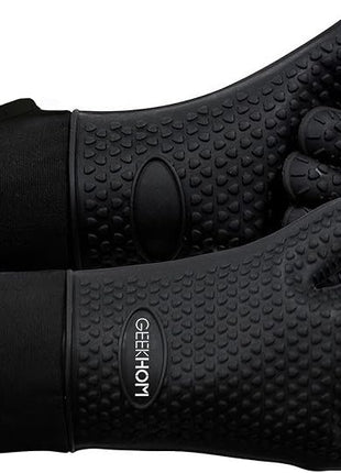 GEEKHOM BBQ Gloves X-Large, Heat Resistant Kitchen Silicone Oven Mitts, Waterproof Oven Gloves, BBQ Grill Accessories for Baking, Fryer, Smoker, Weber, Pizza, Microwave, Non-Slip, Black