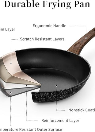 Non Stick Frying Pan, Frying Pan Nonstick Egg Pan Non Toxic, Small Skillet Pans Omelette Pan, Induction Compatible, PFOA Free Healthy Pans(8 Inch, Black)