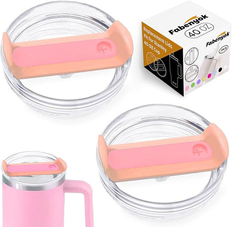 40 OZ Tumbler Lid Replacement Fit for Stanley Cup, 2 Pack Clear Replacement Lids Fit for Stanley Travel Tumbler, Spill Proof Tumbler Covers for Stanley Cup Accessories (Clear - Peachy)
