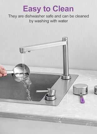 Measuring Cups and Spoons Set Stainless Steel 10 Piece for Cooking and Baking (5 Cups + 5 Spoons, Purple Handle)