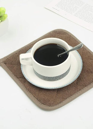 100% Cotton Kitchen Everyday Basic Terry Pot Holder Heat Resistant Coaster Potholder for Cooking and Baking Set of 5 Brown