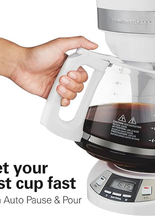 Hamilton Beach 12 Cup Programmable Drip Coffee Maker with 3 Brew Options, Glass Carafe, Auto Pause and Pour, White (46294)