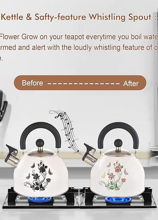 ARC Stainless Steel Whistling Tea Kettle, Magic Color Changing Design 2-Quart Stovetop Kettle Whistle White Teapot with Folding Cup & Trivet Mat