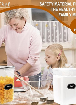 4 Pack Extra Large Airtight Food Storage Containers with Lids (6.5L / 220 oz), BPA Free Plastic Kitchen and Pantry Organization Contianers for Cereal Flour and Sugar Storage, Labels & Marker