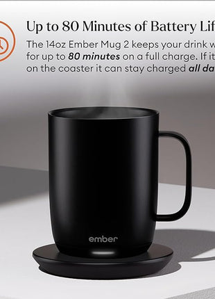 Ember Temperature Control Smart Mug 2, 14 Oz, App-Controlled Heated Coffee Mug with 80 Min Battery Life and Improved Design, Black