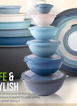 Zulay Kitchen 12 Piece Plastic Mixing Bowls with Leak-Proof Lids Set - Microwave and Freezer Safe Kitchen Mixing Bowls for Preparing, Serving and Storing - Large Nesting Bowls (Twilight Ombre)