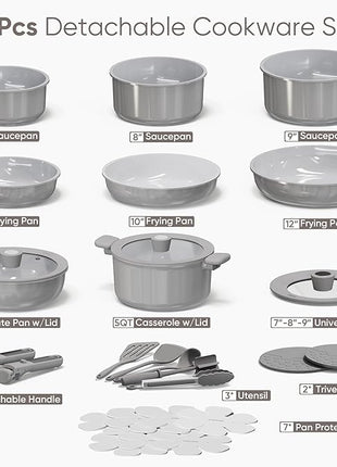 CAROTE 27pcs Ceramic Cookware Set Nonstick, Pots and Pans Set Non stick, Non Toxic Cookware, Dishwasher/Oven Safe, RV/Camping Cookware Set, Pan and Pot with Kitchen Utensils, Dark Gray