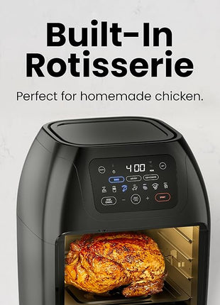 CHEFMAN Multifunctional Digital Air Fryer+ Rotisserie, Dehydrator, Convection Oven, 17 Touch Screen Presets Fry, Roast, Dehydrate, Bake, XL 10L Family Size, Auto Shutoff, Large Easy-View Window, Black