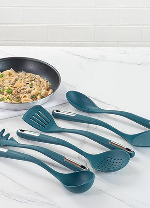 Restaurantware-Met Lux Kitchen Utensil Set, 1 Silicone Utensil Set - Consists 6 Pieces, High-Heat Tolerance, Teal Silicone Kitchen Utensils, For No-Stick Cookware