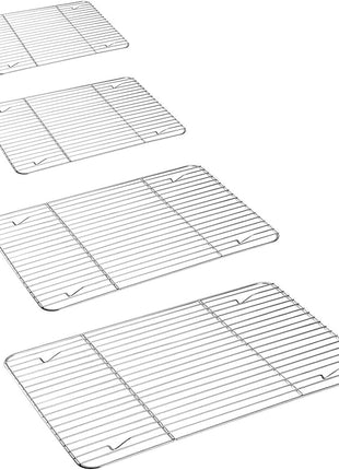P&P CHEF Baking Cooling Rack Set for Cooking Roasting, 4-Piece Stainless Steel Wire Racks for Oven Use, Healthy & Dishwasher Safe, Rectangle, 8.6 + 9.7+ 11.6 + 15.3 Inch